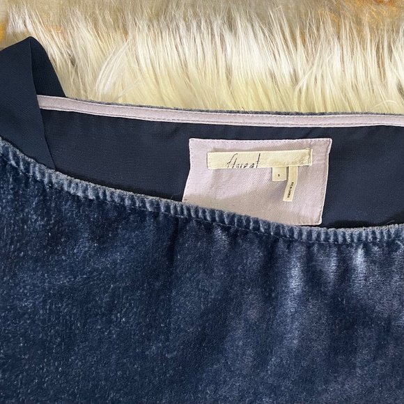 EUC Floreat {Anthro} Crushed Dark Blue Velvet Mini Shift Dress + Pockets | Small - Picture 4 of 13